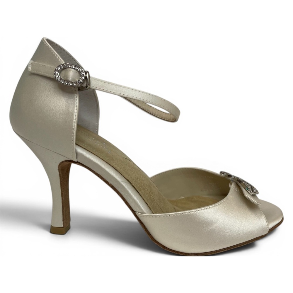 Angela Nuran Astoria Open Toe Wedding Adjustable Strap Silk Dyeable  White 6 NIB